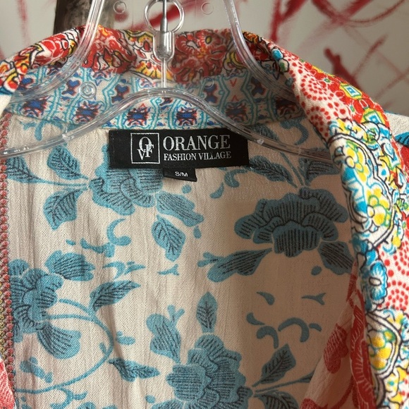 Orange Fashion Village Red and Blue Boho Patchwork Blouse S/M - Picture 2 of 16